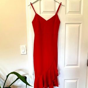 NWT Red Ruffled V neck MIDI Dress